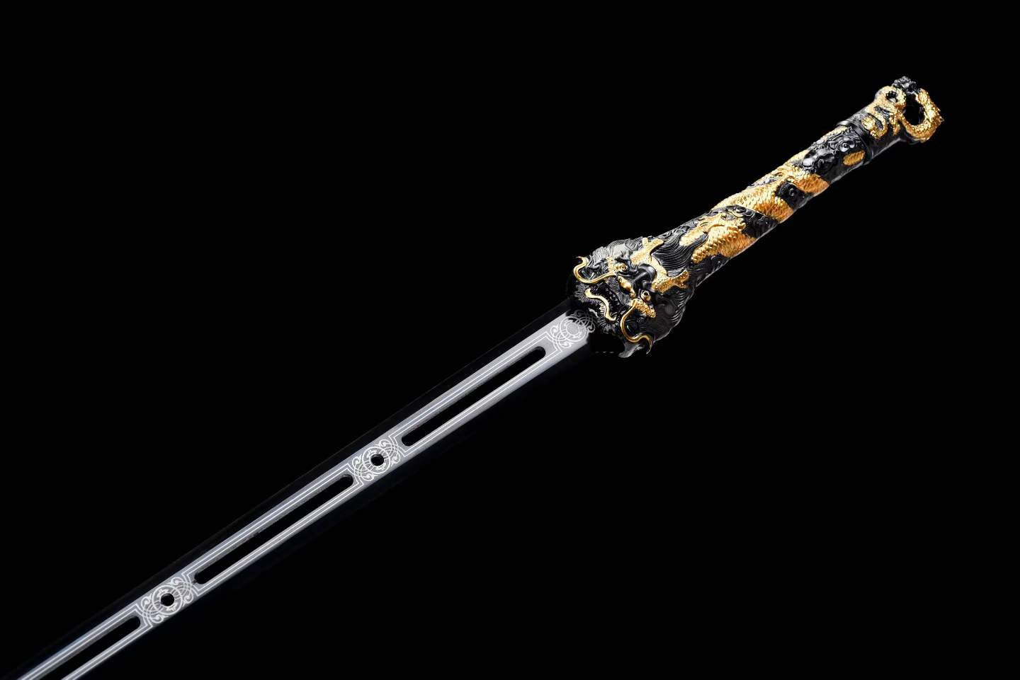 Cang‑Lan Dragon Sky Sword, High‑Manganese Steel Hollow Groove Blade, Full Tang Metal Hilt, Wood Artificial Leather Scabbard Collectible Chinese Sword