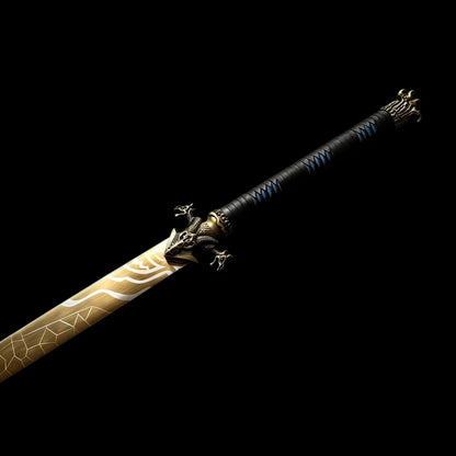 Black Scale Dao, Full Tang Construction, High Manganese Steel Blade, Sharp Edge, Antique Brass Fittings, Artificial Leather Wrapped Solid Wood Scabbard, Wooden Handle With Cord Wrapping, Collectible Decorative Chinese Sword