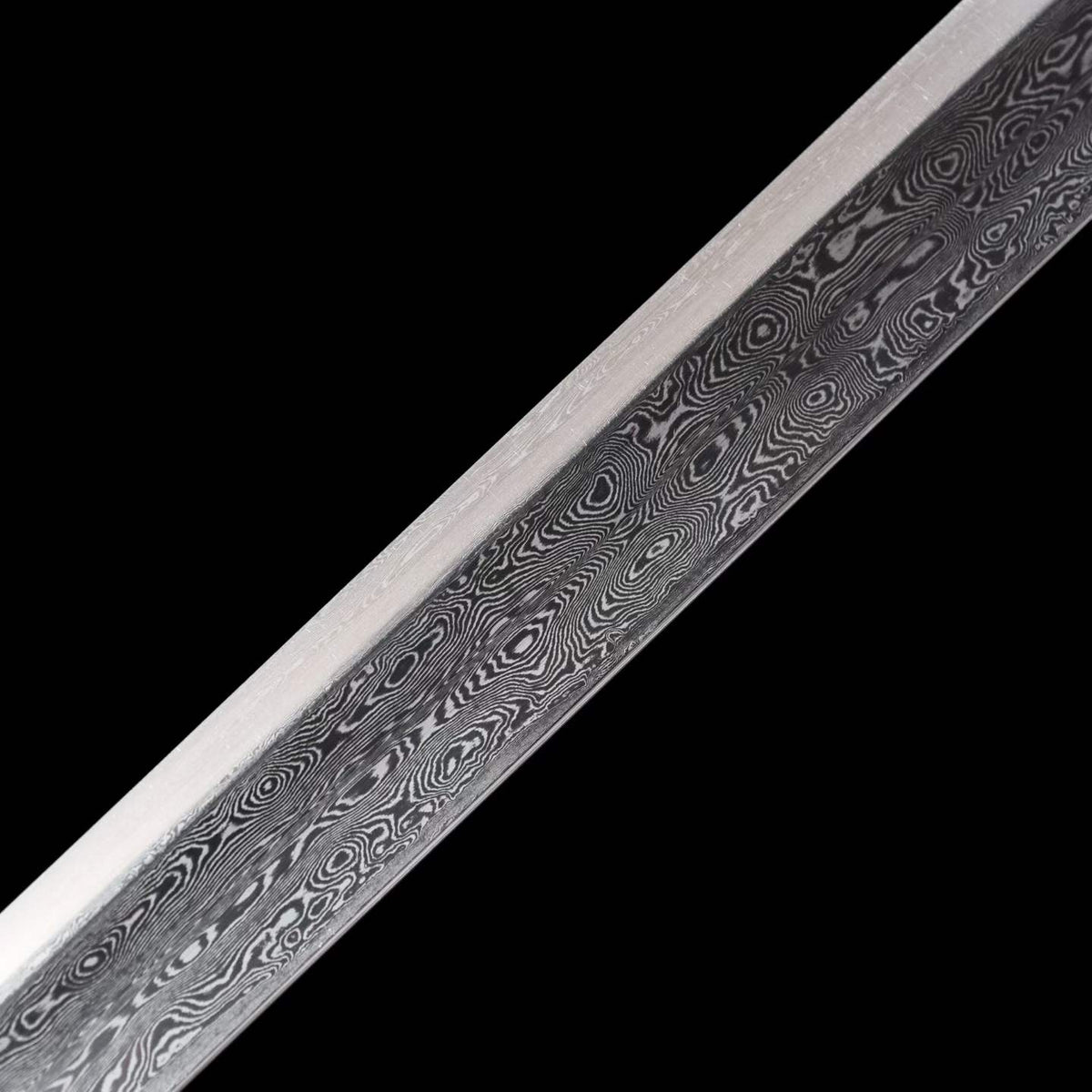 Straight Chinese Tang Dao, Full Tang Construction, Hand-Forged Damascus Steel Blade, Sharp Edge, Hand Polished, Brass Fittings, Premium Wenge Wood Scabbard & Handle, Collectible Chinese Sword