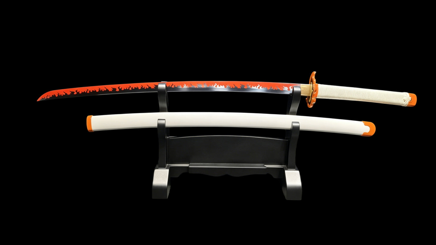 Demon Slayer Kyojuro Rengoku Nichirin Sword, Full Tang Forged 5160 Spring Steel, Sharp Blade