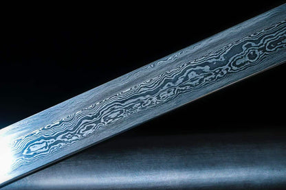 Dark Ink Tang Straight Sword, Full Tang Construction, Sharp Blade, Forged Damascus Steel, Pure Copper Fittings, Premium Ebony Handle & Scabbard, Historical Chinese Collectible Sword