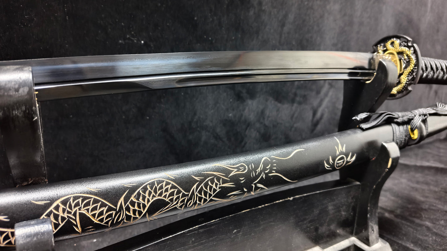 Pattern steel forging process, quenched black（A15）katana