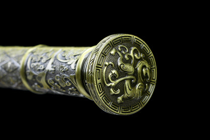 Golden Crow Han Sword, Full Tang Construction, High Manganese Steel Blade, Double Groove Blade, Sharp Edge, Antique Bronze Golden Crow Alloy Fittings, Painted Solid Wood Scabbard, Collectible Decorative Chinese Sword