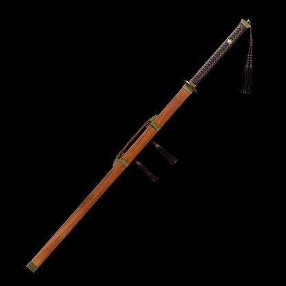 Yanyue Ming Dynasty Official Saber Replica, Full Tang High‑Manganese Steel Sharp Blade, Single Fuller Groove, Dragon‑Phoenix Sandalwood Scabbard & Cord‑Wrapped Handle, Historical Decorative Replica