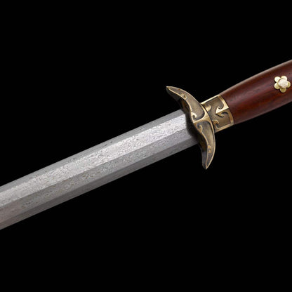 Hanchuan Song Dynasty Chinese Sword, Full Tang Construction, Sharp Blade, Eight‑Sided Forged Damascus Steel, Antique Bronze Cloud‑Pattern Fittings, Premium Dragon‑Phoenix Hardwood Handle And Scabbard, Historical Collectible Sword