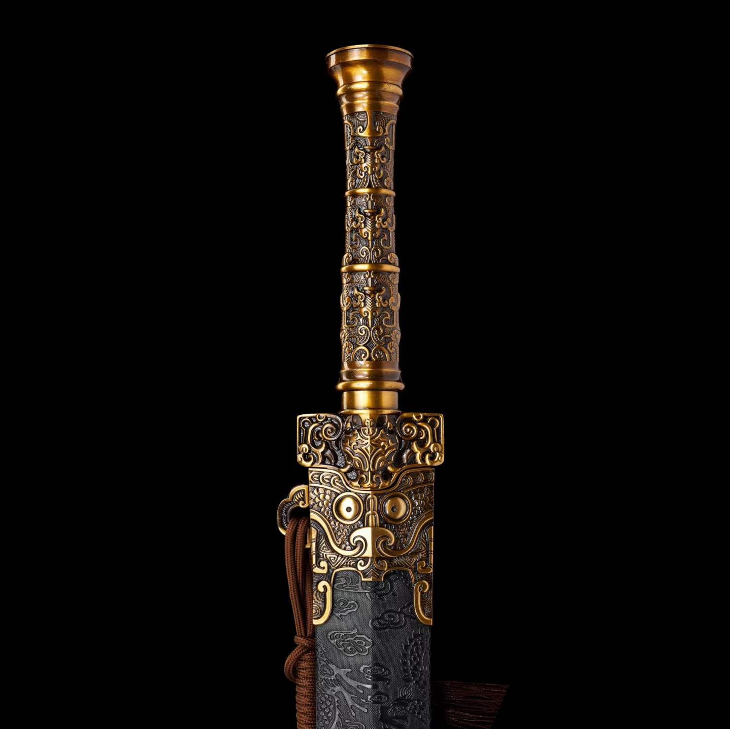 Full Tang Ancient Chu Sword Replica, Sharp Cutting Edge, High‑Manganese Steel Blade, Alloy Fittings, Wood Artificial Leather Scabbard Historical Collectible Sword