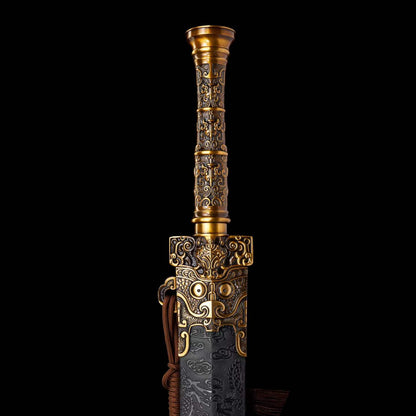 Full Tang Ancient Chu Sword Replica, Sharp Cutting Edge, High‑Manganese Steel Blade, Alloy Fittings, Wood Artificial Leather Scabbard Historical Collectible Sword