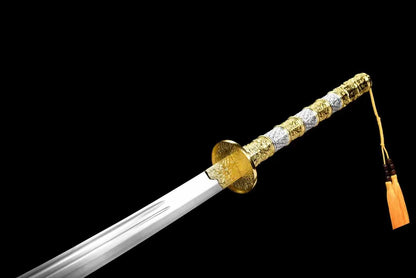 Kangxi Emperor Battle Dao, Full Tang Construction, High Manganese Steel Blade, Sharp Edge, Golden Alloy Luxury Fittings, Solid Wood Relief Scabbard, Collectible Decorative Chinese Sword
