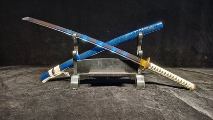 T10 (covered with soil, burned with fire, blade formed special pattern, quenched blue)katana