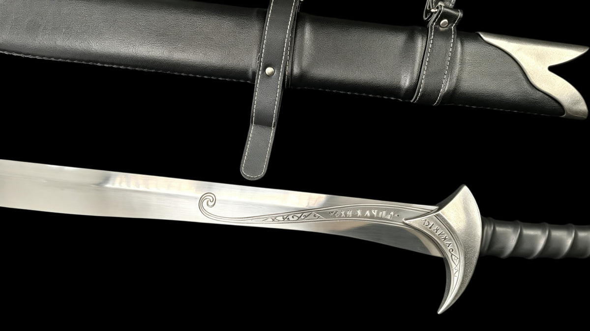 Full Tang 60Si2Mn Spring Steel Orc‑crist Sword Replica, Sharp Blade, Stainless Steel Fittings, Lord of The Rings Elven Sword with Leather‑Wrapped Scabbard Fantasy Collectible