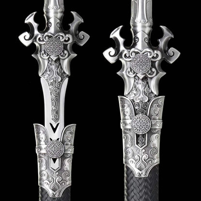 Full Tang Demon Sword Supreme Fantasy Replica, Sharp Blade, High‑Manganese Steel Blade, Alloy Metal Handle, Solid Wood Artificial Leather Scabbard, Fantasy Decorative Collectible Sword