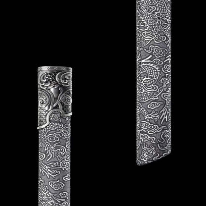 Full Tang Straight Sword Replica, High‑Manganese Steel Blade, One‑Piece Alloy Handle, Wood Artificial Leather Scabbard Historical Collectible Sword