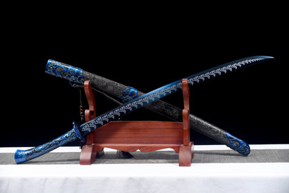 Integrated Full Tang Manganese Steel Forged Blue Surface Pattern Xiu Chun Dao, Metal Handle Solid Wood PU Scabbard Ming Jinyiwei Style Collectible Saber