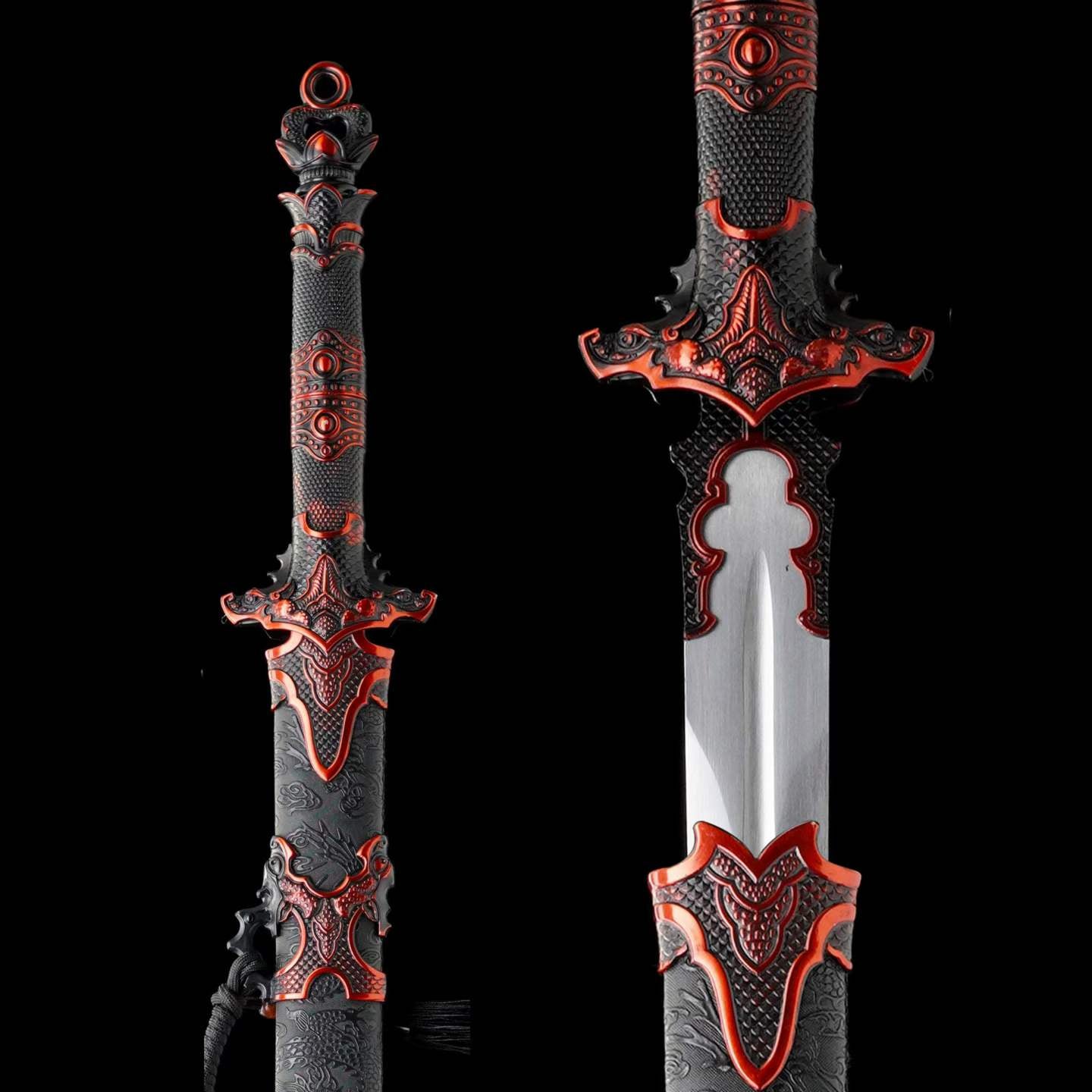 Full Tang Ancient Style Straight Sword Replica, Sharp Cutting Edge, High‑Manganese Steel Blade, One‑Piece Alloy Handle, Wood Artificial Leather Scabbard Historical Collectible Sword