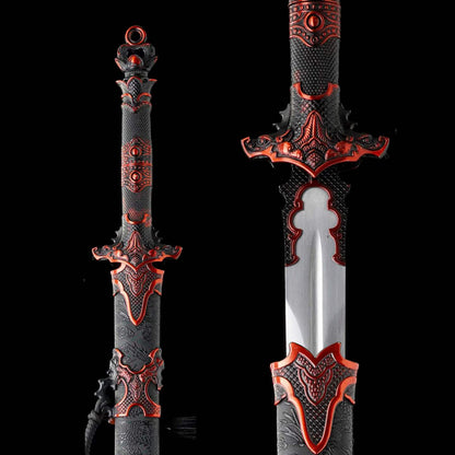 Full Tang Ancient Style Straight Sword Replica, Sharp Cutting Edge, High‑Manganese Steel Blade, One‑Piece Alloy Handle, Wood Artificial Leather Scabbard Historical Collectible Sword