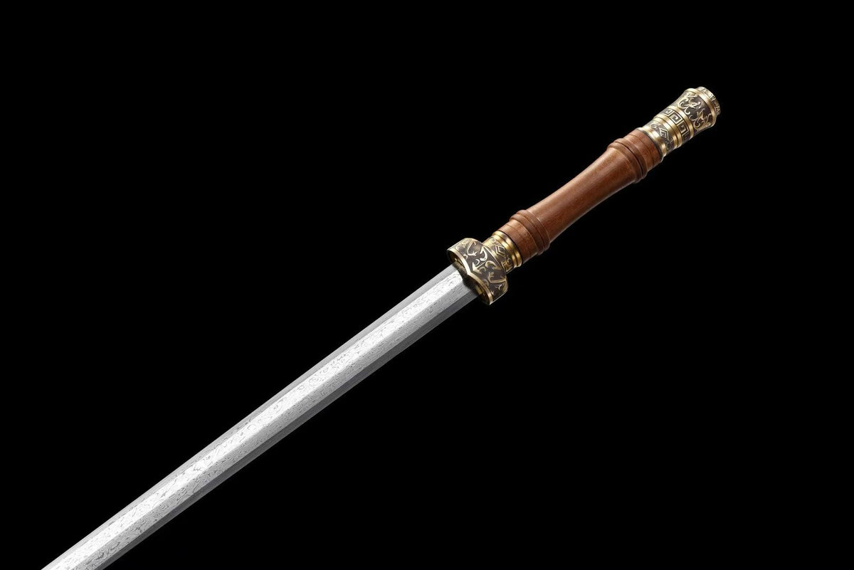 Han Dynasty Damascus Steel Sword, Full Copper Fittings, Premium Dragon‑Phoenix Sandalwood Scabbard, Full‑Tang Construction, Sharp Blade, Hand‑Forged Collectible Decorative Sword