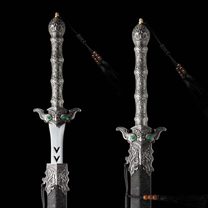 Heaven‑Sword Replica Sword, Full Tang High‑Manganese Steel Sharp Blade, Integrated Alloy Metal Handle, Wood Scabbard With Faux‑Leather Wrapping, Historical Decorative Replica