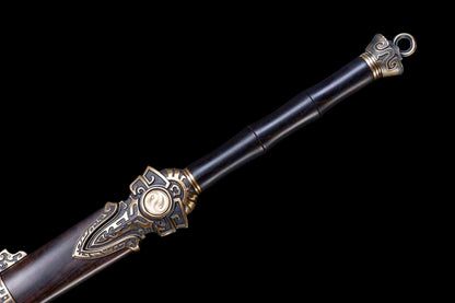 Xuan Heng Sword, Forged Damascus Steel Blade, Pure Copper Fittings, Premium Ebony Wood Handle and Scabbard, Chinese Mythical Taoist Collectible Sword