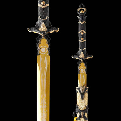 Sacred‑Will Haoyue Replica Sword, Full Tang High‑Manganese Steel Blade, Integrated Alloy Metal Handle, Wood Scabbard With Faux‑Leather Wrapping, Historical Decorative Replica