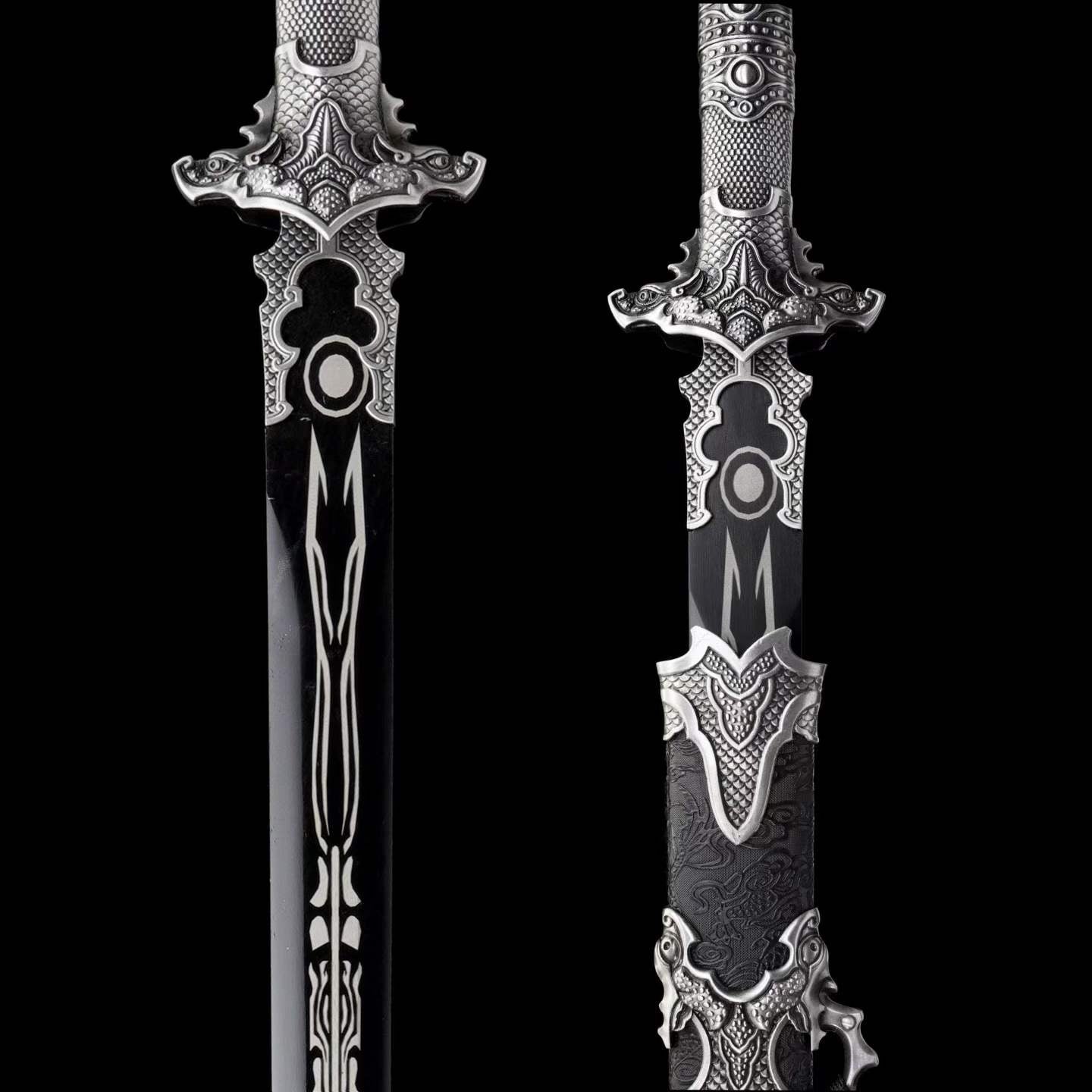 Xuan‑Lin Imperial Qilin Jian, Full Tang Construction, Sharp Blade, Forged High Manganese Steel, Alloy Fittings, One‑Piece Alloy Handle, Solid Wood Artificial Leather Wrapped Scabbard, Historical Collectible Chinese Sword