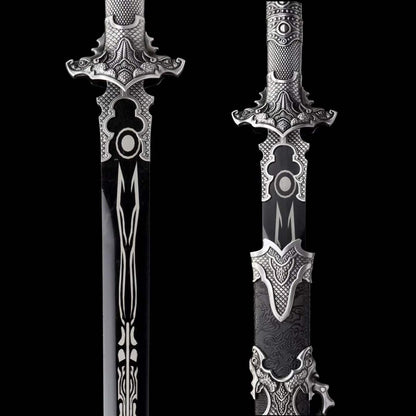 Xuan‑Lin Imperial Qilin Jian, Full Tang Construction, Sharp Blade, Forged High Manganese Steel, Alloy Fittings, One‑Piece Alloy Handle, Solid Wood Artificial Leather Wrapped Scabbard, Historical Collectible Chinese Sword