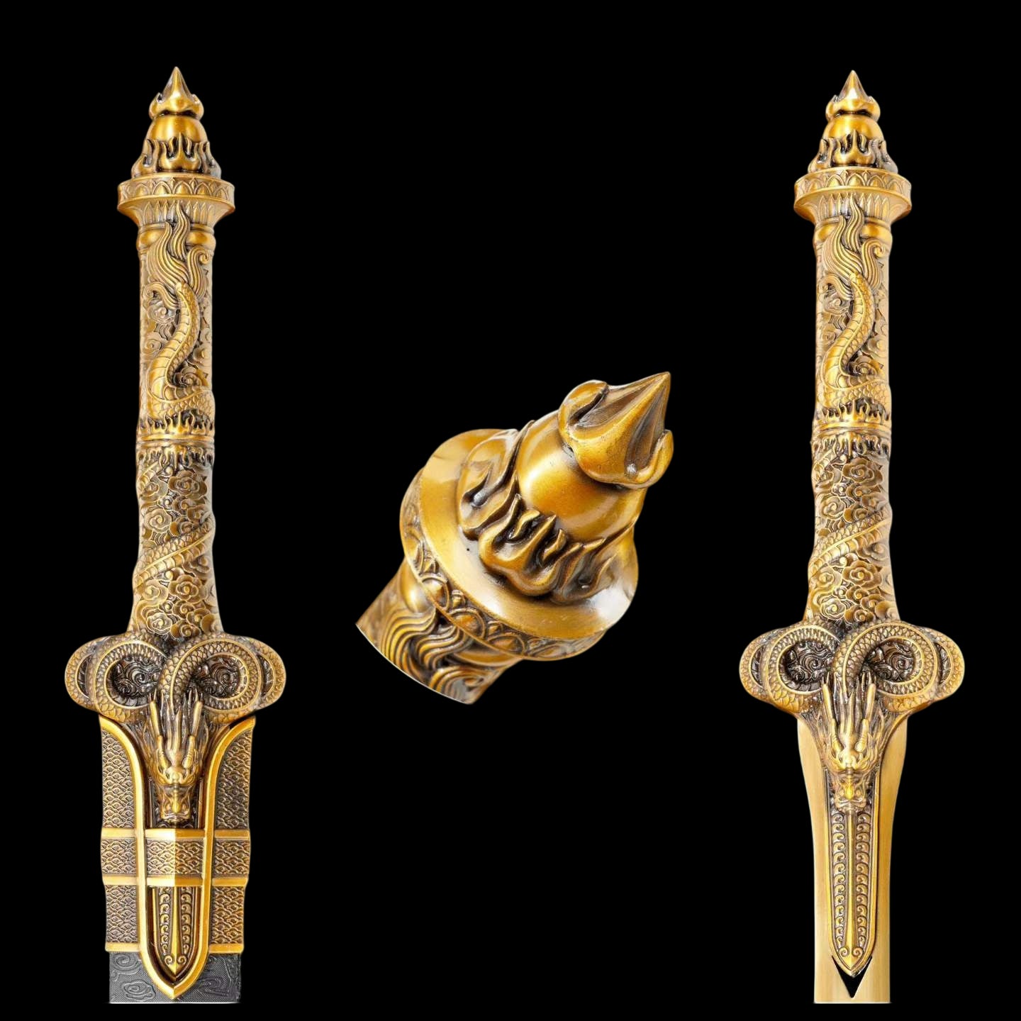 Wandering Dragon Chinese Sword, High‑Manganese Steel Blade, Integrated Alloy Dragon‑Carved Handle, Wood Scabbard Wrapped With Silk, Historical Collectible Sword
