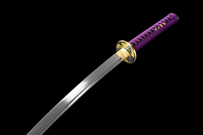 Purple Ginkgo Katana, Full Tang Construction, Forged Damascus Steel Blade, Sharp Edge, Lacquer Painted Solid Wood Scabbard, Collectible Decorative Japanese Sword