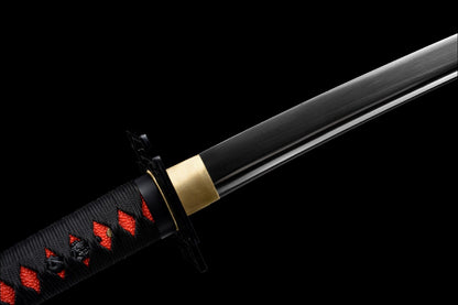 BLEACH Tensa Zangetsu Katana, Ichigo Kurosaki Replica Sword, Full Tang Forged 5160 Spring Steel Sharp Blade, All Black Samurai Sword with Solid Wood Scabbard for Collection Display