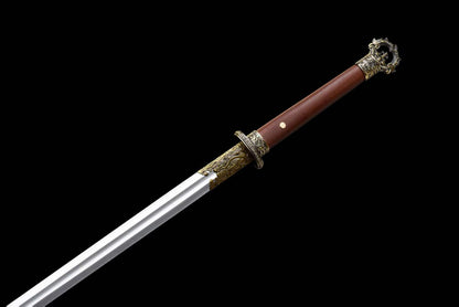 Lock‑Moon Ring‑Pommel Sword, Full Tang Construction, Sharp Blade, High‑Manganese Steel Forged Blade, Premium Dragon‑Phoenix Hardwood Handle And Scabbard, Historical Replica Collectible Sword