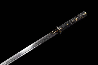 Darknight Tang Heng Dao, Full Tang Construction, Sharp Blade, Forged Damascus Steel, Alloy Cloud‑Beast Carved Fittings, Premium Dragon‑Phoenix Hardwood Scabbard, Historical Collectible Chinese Sword