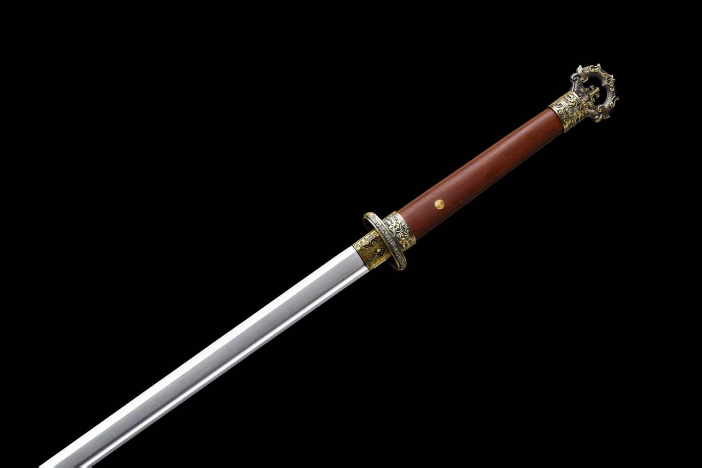 Ring-Pommel Tang Dao, Full Tang Construction, Sharp Blade, Forged High Manganese Steel, Alloy Fittings, Premium Dragon-Phoenix Hardwood Handle & Scabbard, Historical Chinese Collectible Sword