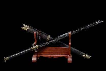 **Phantom Night Dragon Sword**, Full‑Tang Construction, Sharp Blade, High‑Manganese Steel Forged, Alloy Fittings, Collectible Decorative Craft Sword