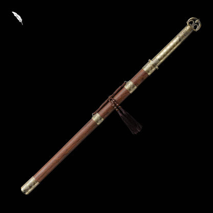You‑Yun Tang Dao, Full Tang Construction, Sharp Blade, High‑Manganese Steel Blade, Alloy Fittings With Antique Meander Engraving, All‑Metal Integrated Handle, Premium Wing Wood Scabbard, Historical Collectible Chinese Sword