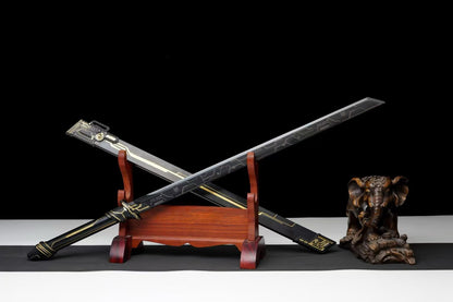 Golden Circuit Cyberpunk Tang Dao, Full Tang Forged Steel Straight Sword, Futuristic Sci-Fi Golden Circuit Etching with Aluminum Alloy Scabbard for Cosplay Display Collection