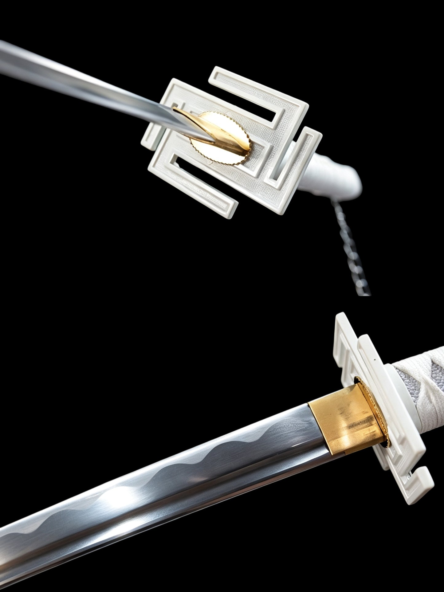 BLEACH Tensa Zangetsu Katana, Ichigo Kurosaki Replica Sword Black & White Version, Full Tang Forged 5160 Spring Steel Sharp Blade, Samurai Sword with Solid Wood Scabbard for Collection Display