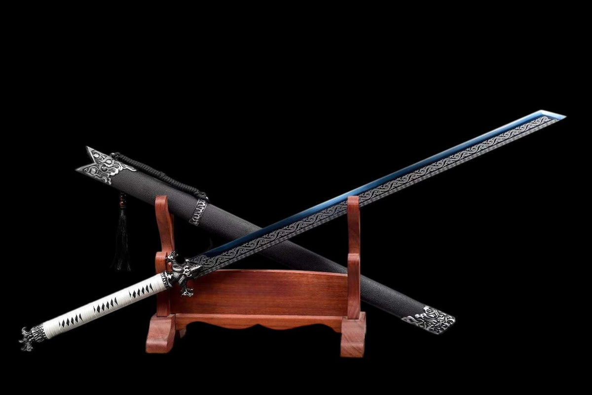 Dragon Roar Mystic Scale, High Manganese Steel Blue Blade, Alloy Dragon Fittings, Full Tang Construction, Sharp Edge, Collectible Decorative Sword