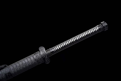 Thunder Tribulation Blade, Full Tang Construction, Forged High Manganese Steel, Sharp Edge, Alloy Fittings, Cord Wrapped Solid Wood Handle, Artificial Leather Wrapped Solid Wood Scabbard, Collectible Decorative Sword