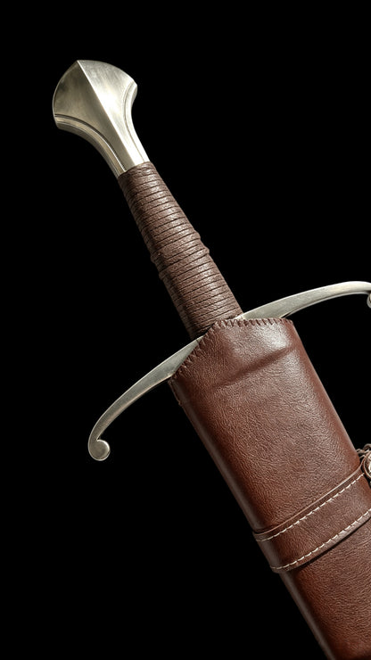 Medieval Knight Wide Blade One Hand Battle Sword Full Tang Forged Sharp Blade 65 Manganese Steel Vacuum Heat Treated Stainless Steel Fittings Wooden Core Leather Scabbard Collectible Replica Sword