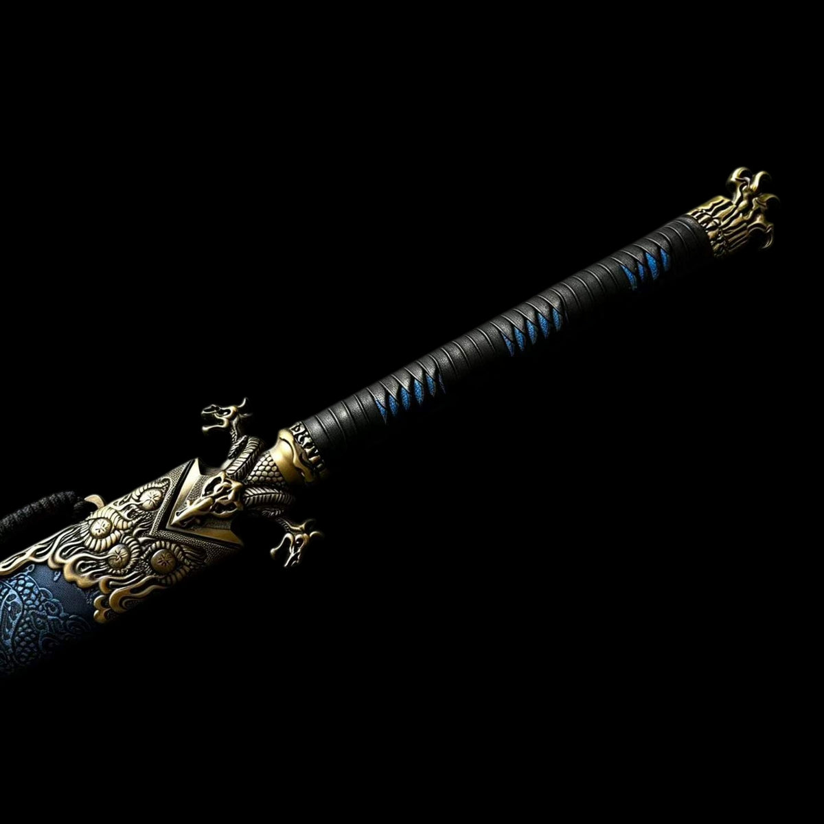 Black Scale Dao, Full Tang Construction, High Manganese Steel Blade, Sharp Edge, Antique Brass Fittings, Artificial Leather Wrapped Solid Wood Scabbard, Wooden Handle With Cord Wrapping, Collectible Decorative Chinese Sword