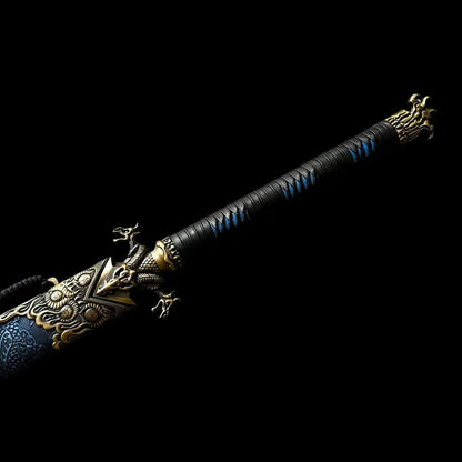 Black Scale Dao, Full Tang Construction, High Manganese Steel Blade, Sharp Edge, Antique Brass Fittings, Artificial Leather Wrapped Solid Wood Scabbard, Wooden Handle With Cord Wrapping, Collectible Decorative Chinese Sword
