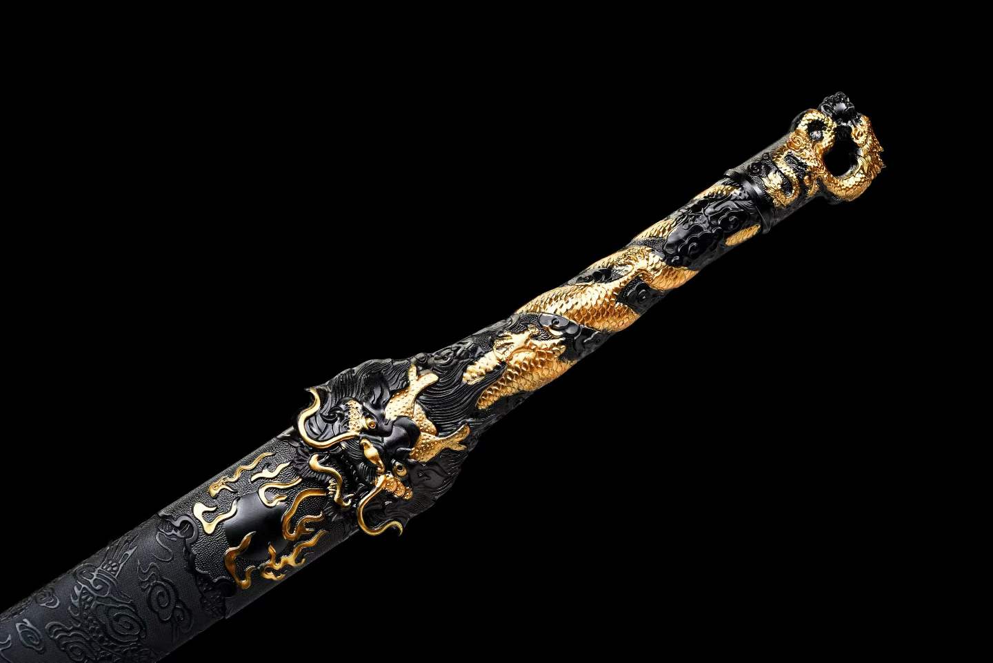 Cang‑Lan Dragon Sky Sword, High‑Manganese Steel Hollow Groove Blade, Full Tang Metal Hilt, Wood Artificial Leather Scabbard Collectible Chinese Sword