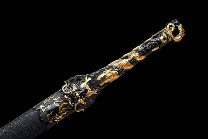 Cang‑Lan Dragon Sky Sword, High‑Manganese Steel Hollow Groove Blade, Full Tang Metal Hilt, Wood Artificial Leather Scabbard Collectible Chinese Sword