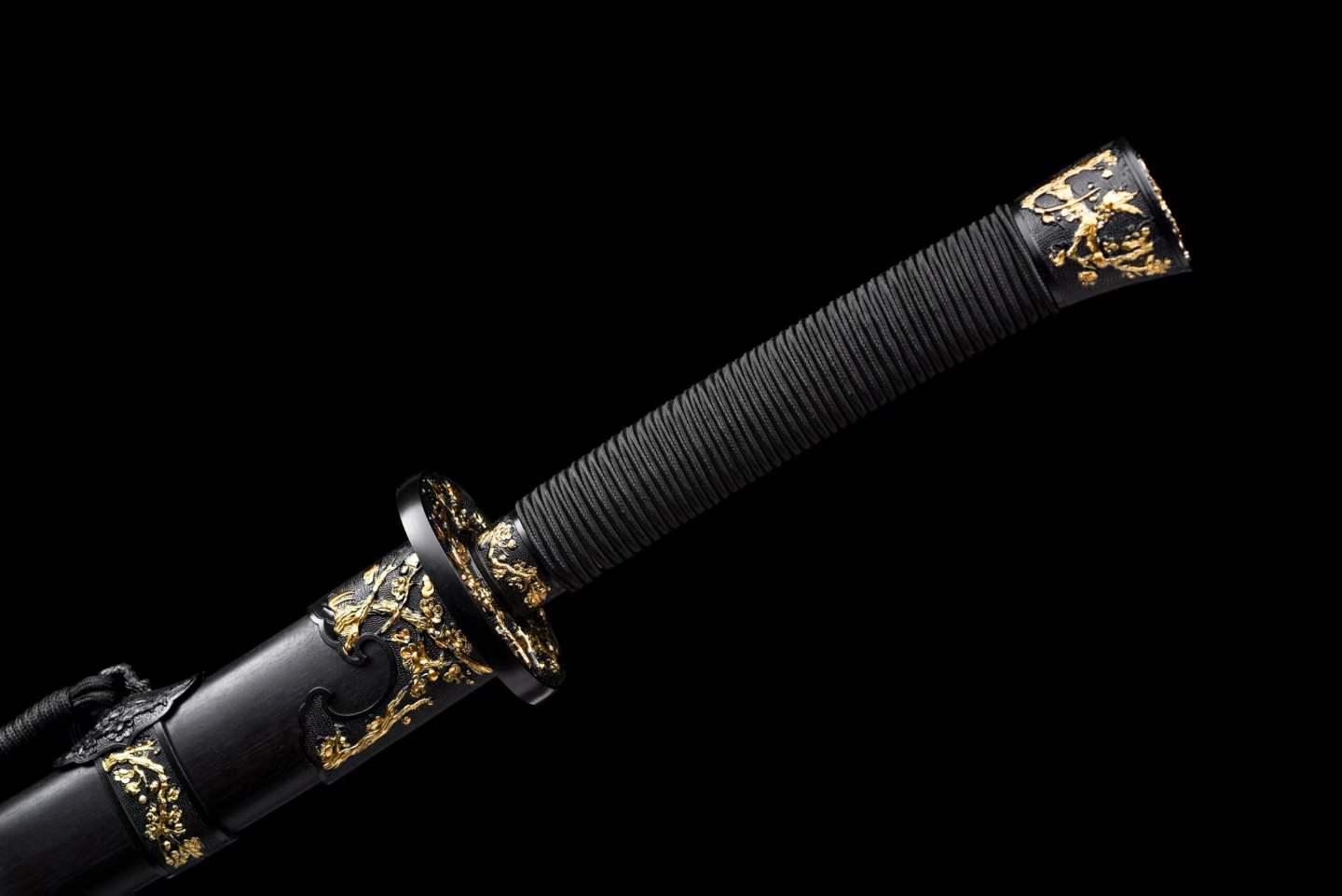 Han‑Mei‑Jin Spring‑Autumn Dao, Full Tang Construction, Sharp Blade, Damascus Steel Forged, Plum‑Blossom Alloy Fittings, Cord‑Wrapped Wood Handle, Premium Dragon‑Phoenix Hardwood Scabbard, Historical Replica Collectible Sword