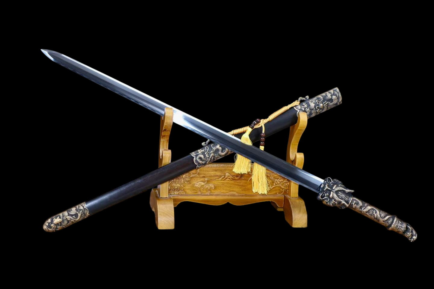 Cang‑Lan Dragon King Sword, Full Tang Construction, T10 Steel Clay‑Tempered Sharp‑Edged Blade, Antique‑Finished Solid Copper Fittings, Premium Ebony Wood Scabbard, Collectible Display Sword