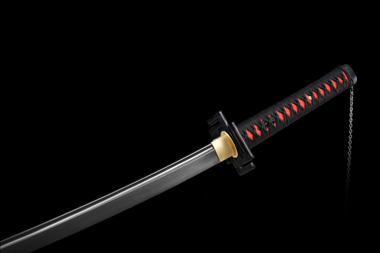 BLEACH Tensa Zangetsu Katana, Ichigo Kurosaki Replica Sword, Full Tang Forged 5160 Spring Steel Sharp Blade, All Black Samurai Sword with Solid Wood Scabbard for Collection Display