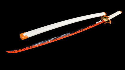 Demon Slayer Kyojuro Rengoku Nichirin Sword, Full Tang Forged 5160 Spring Steel, Sharp Blade