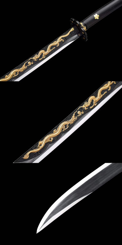 Integrated Full Tang High Manganese Steel Forged Jinyiwei Saber with Dragon Pattern Blade, Collectible Display Ornament