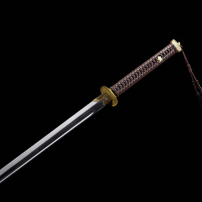 Yanyue Ming Dynasty Official Saber Replica, Full Tang High‑Manganese Steel Sharp Blade, Single Fuller Groove, Dragon‑Phoenix Sandalwood Scabbard & Cord‑Wrapped Handle, Historical Decorative Replica