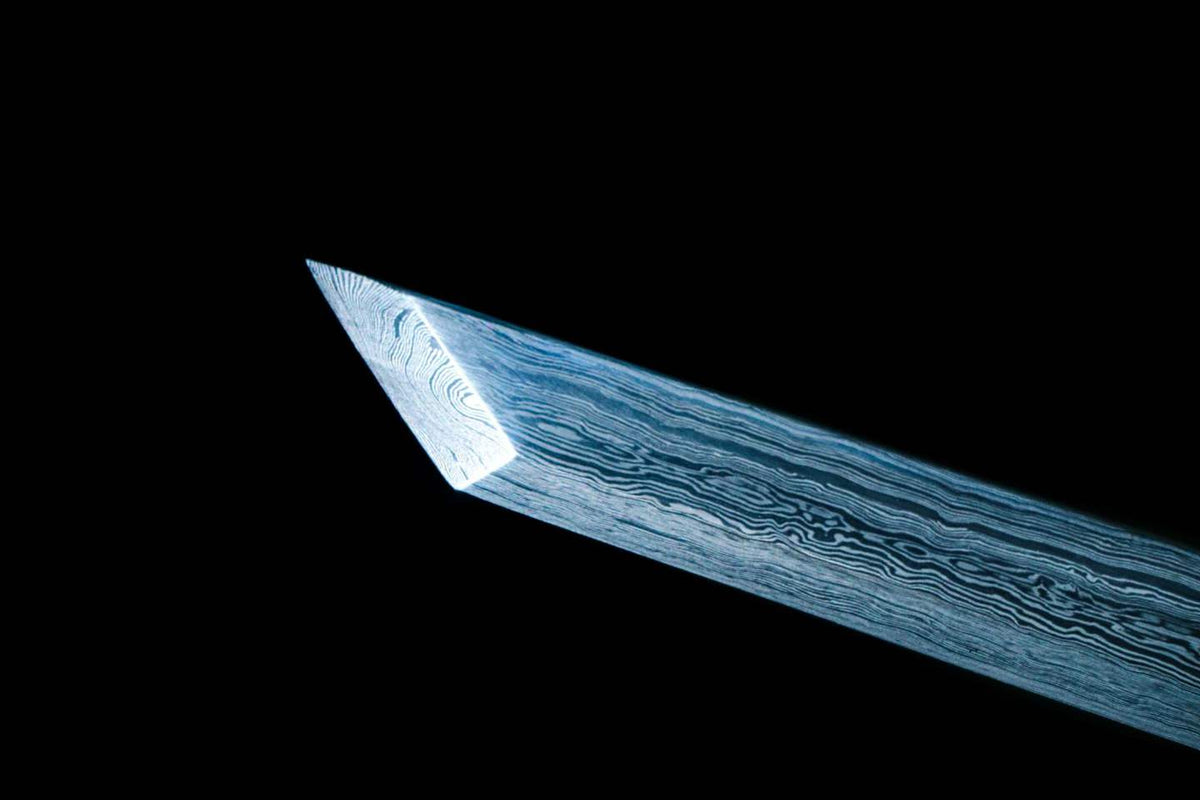 Dark Ink Tang Straight Sword, Full Tang Construction, Sharp Blade, Forged Damascus Steel, Pure Copper Fittings, Premium Ebony Handle & Scabbard, Historical Chinese Collectible Sword