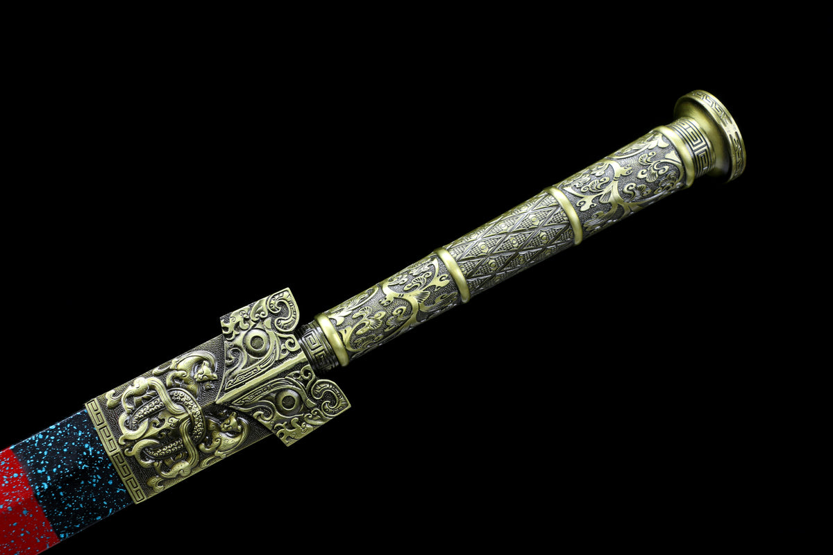 Golden Crow Han Sword, Full Tang Construction, High Manganese Steel Blade, Double Groove Blade, Sharp Edge, Antique Bronze Golden Crow Alloy Fittings, Painted Solid Wood Scabbard, Collectible Decorative Chinese Sword